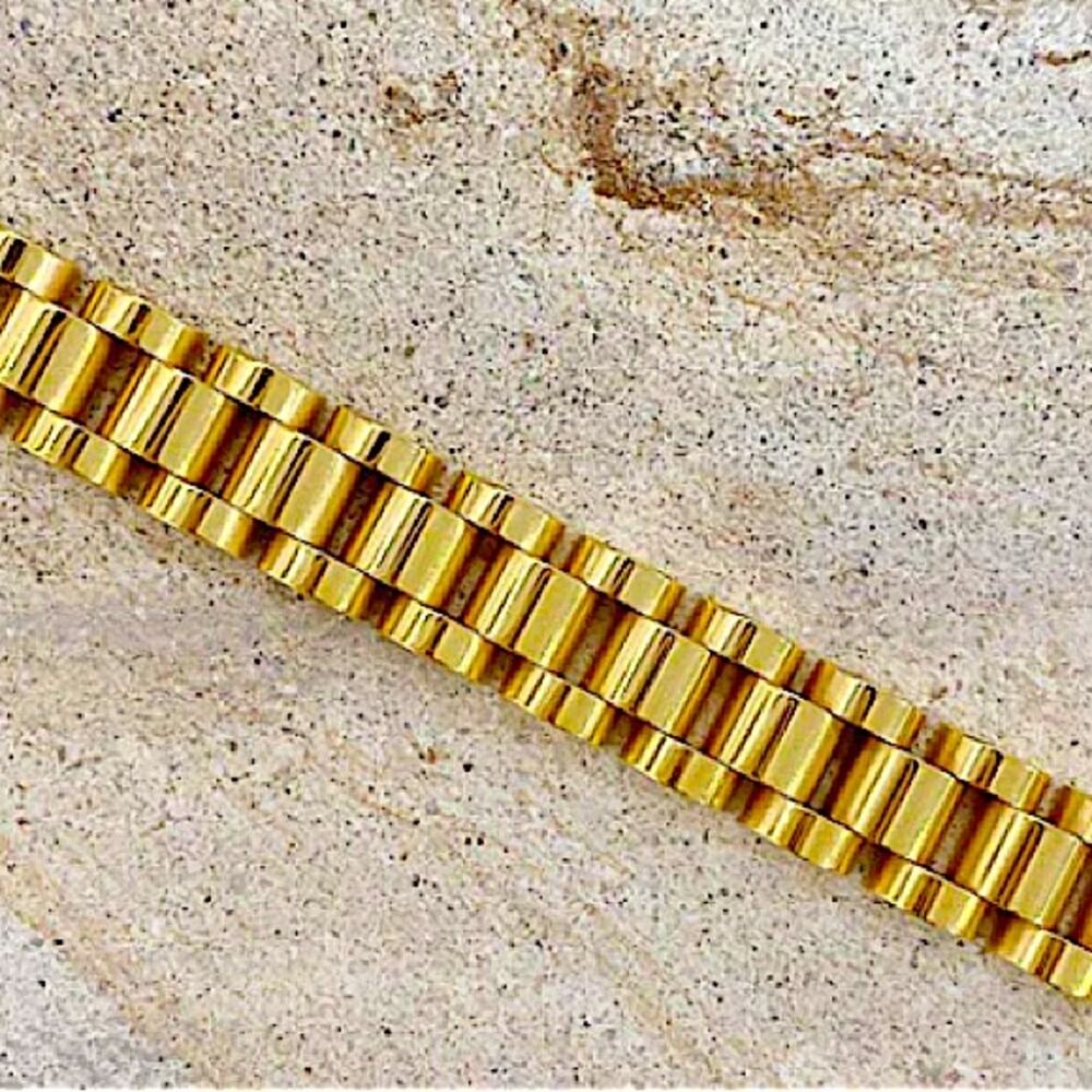Gold Watch Link Bracelet Stainless Steel 18k Gold Plated - Picture 6 of 6